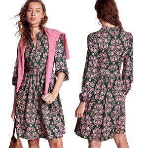 Boden Ruffle Button Mini Dress in Ornamental Lattice Floral Size 10